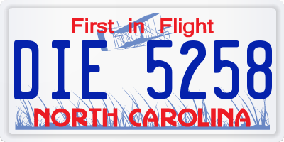 NC license plate DIE5258