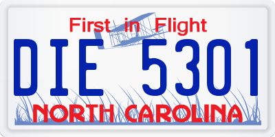 NC license plate DIE5301
