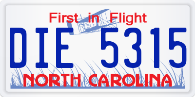 NC license plate DIE5315