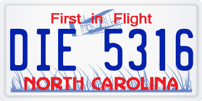 NC license plate DIE5316