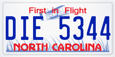 NC license plate DIE5344