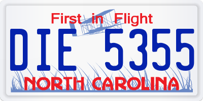 NC license plate DIE5355