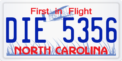 NC license plate DIE5356