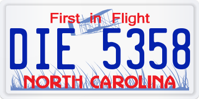 NC license plate DIE5358
