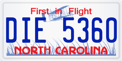 NC license plate DIE5360