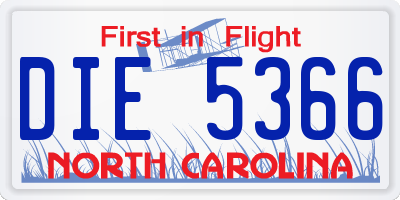 NC license plate DIE5366