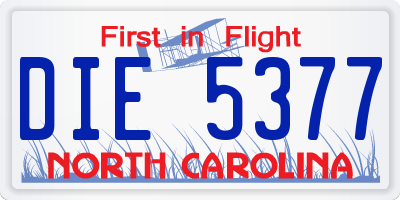 NC license plate DIE5377
