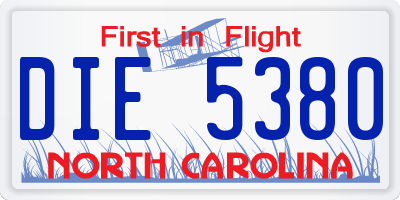 NC license plate DIE5380