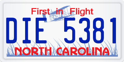 NC license plate DIE5381
