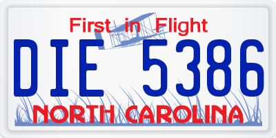 NC license plate DIE5386