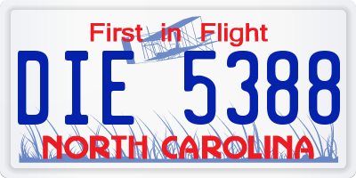 NC license plate DIE5388