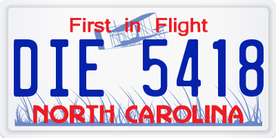 NC license plate DIE5418