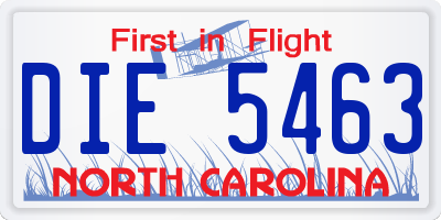 NC license plate DIE5463