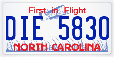 NC license plate DIE5830