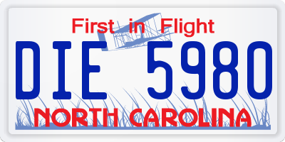 NC license plate DIE5980
