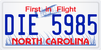 NC license plate DIE5985