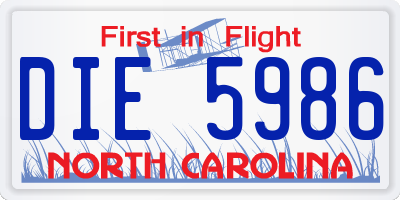 NC license plate DIE5986