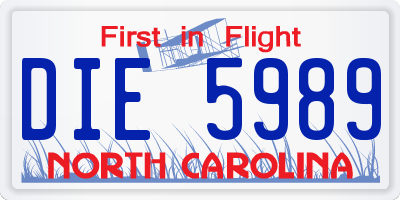 NC license plate DIE5989