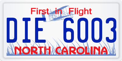 NC license plate DIE6003