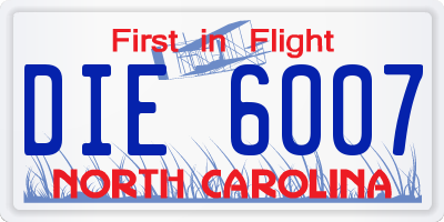 NC license plate DIE6007