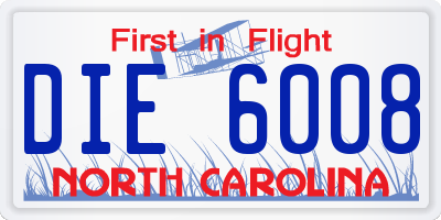 NC license plate DIE6008