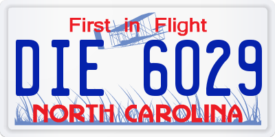 NC license plate DIE6029