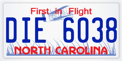 NC license plate DIE6038