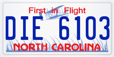 NC license plate DIE6103