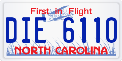 NC license plate DIE6110