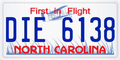 NC license plate DIE6138