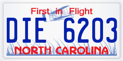 NC license plate DIE6203