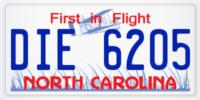 NC license plate DIE6205