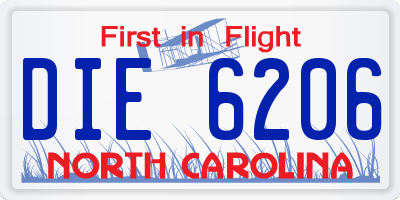 NC license plate DIE6206