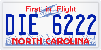 NC license plate DIE6222