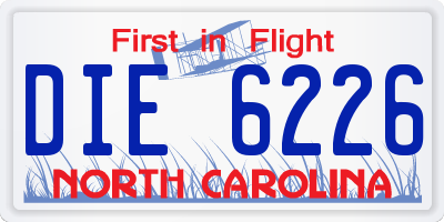 NC license plate DIE6226