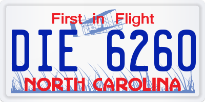 NC license plate DIE6260