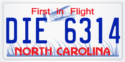 NC license plate DIE6314