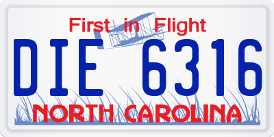 NC license plate DIE6316