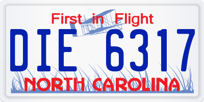 NC license plate DIE6317