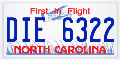 NC license plate DIE6322