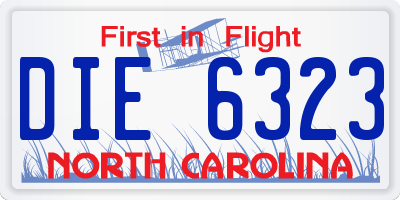 NC license plate DIE6323