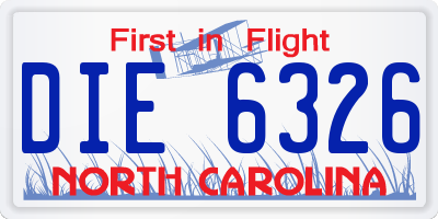 NC license plate DIE6326