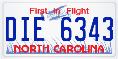 NC license plate DIE6343