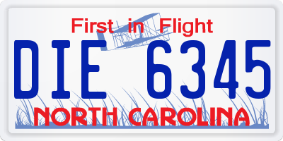 NC license plate DIE6345