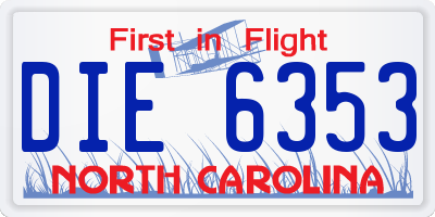 NC license plate DIE6353