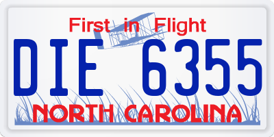NC license plate DIE6355