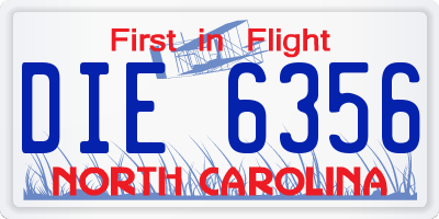 NC license plate DIE6356