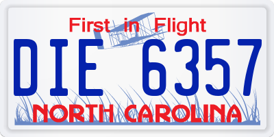 NC license plate DIE6357