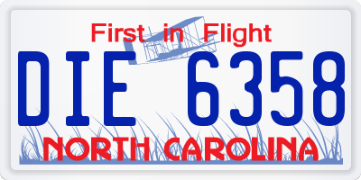 NC license plate DIE6358