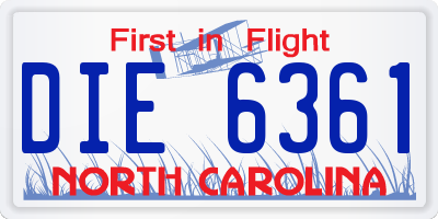 NC license plate DIE6361